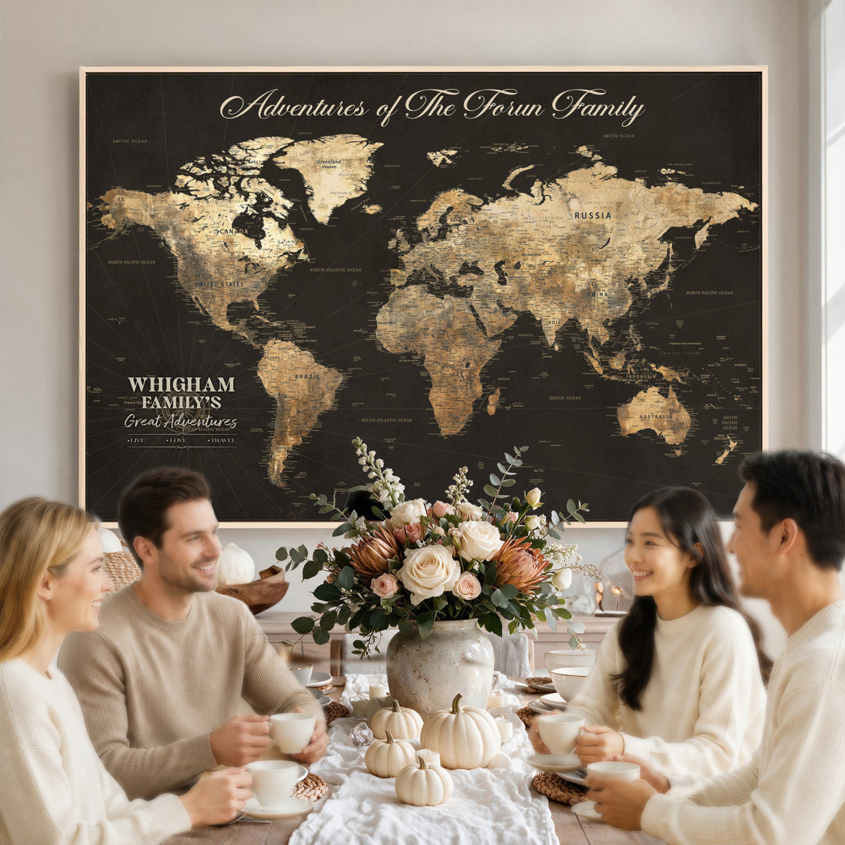 80238567-MGV-CV-36X24 - Custom Push Pin World Map Wall Art Canvas Print | Personalized Travel Tracker with Pins Framed Large for Home and Office Decor