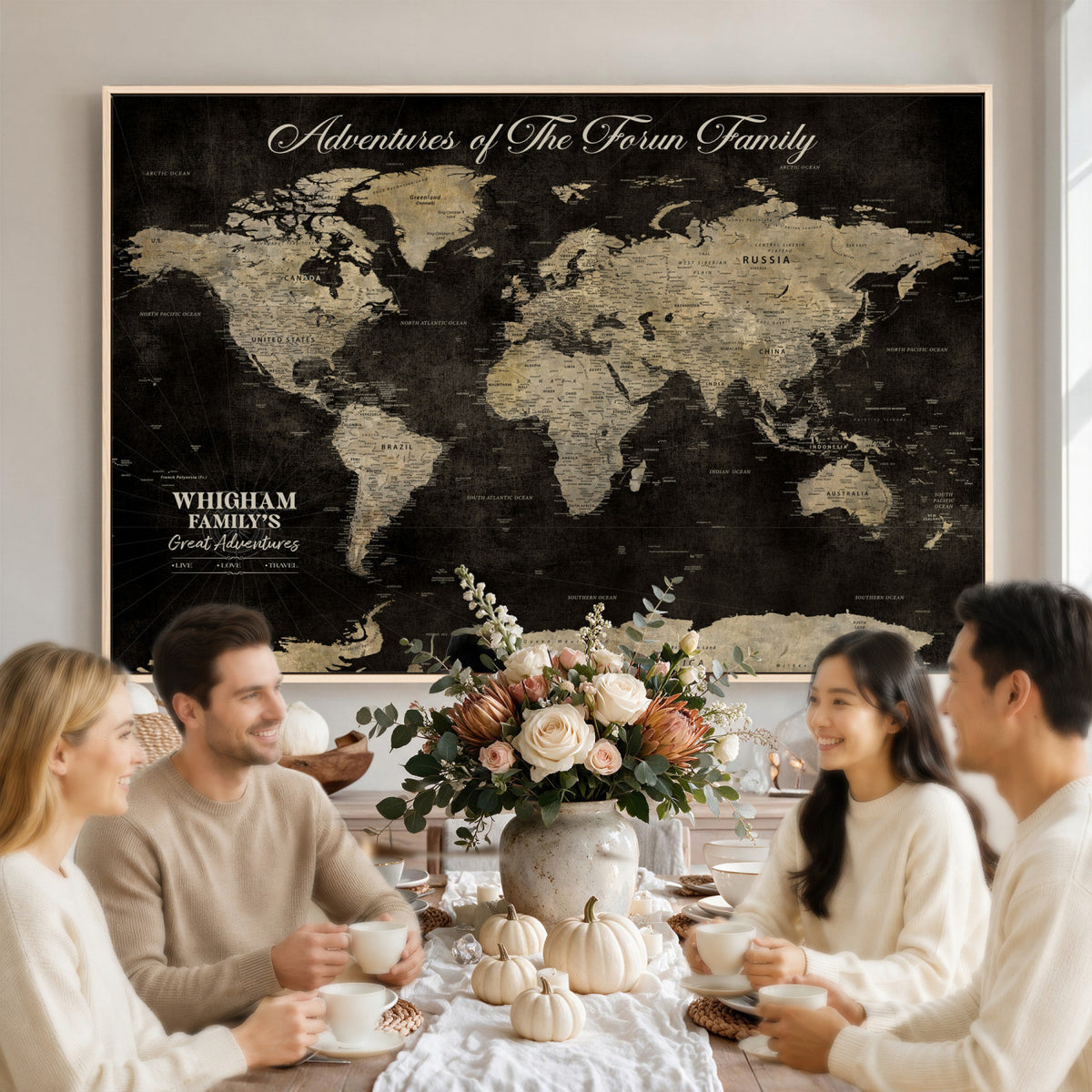 26348249-MGV-CV-36X24 - Custom Push Pin World Map Wall Art Canvas Print | Personalized Travel Tracker with Pins Framed Large for Home and Office Decor