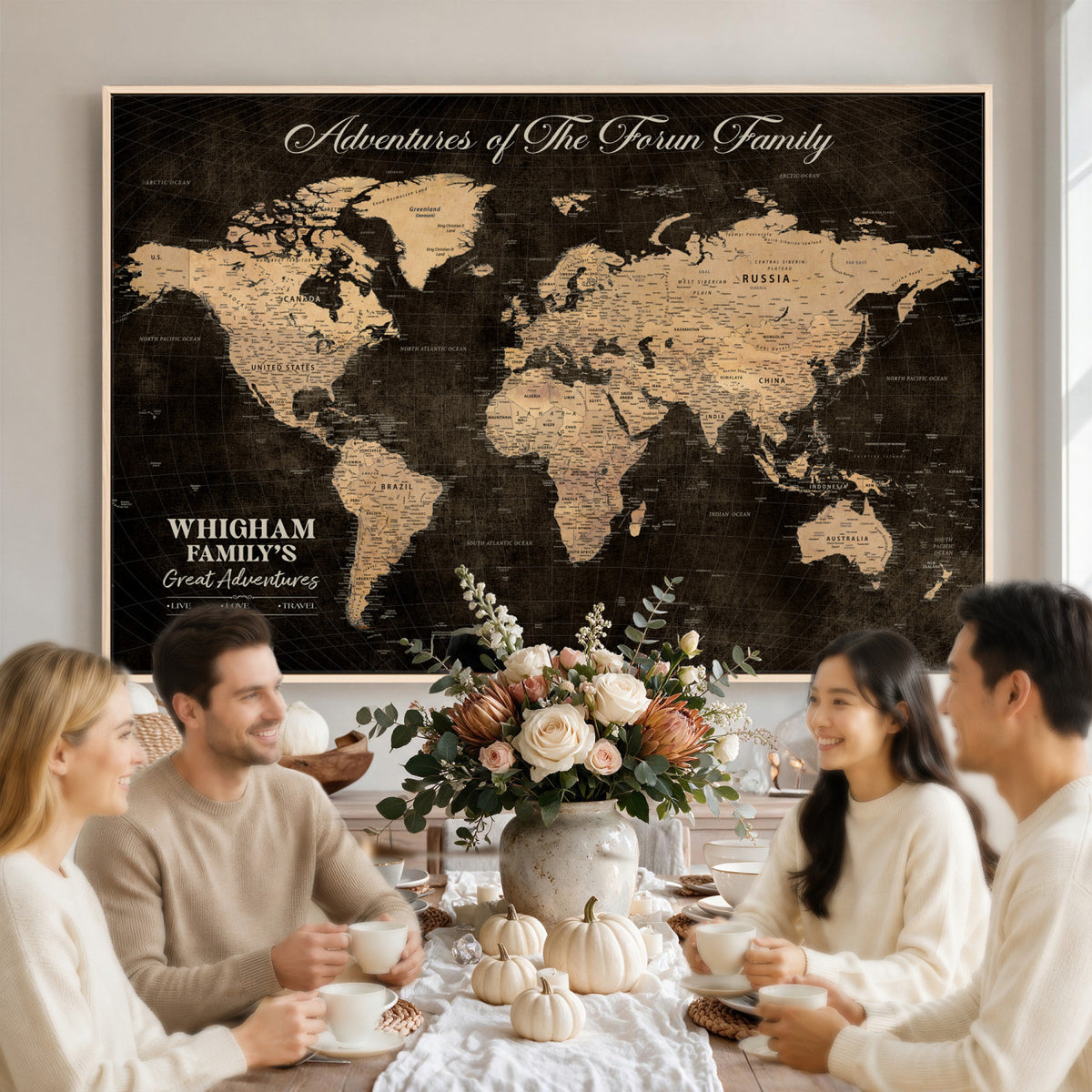 68639184-MGV-CV-36X24 - Custom Push Pin World Map Wall Art Canvas Print | Personalized Travel Tracker with Pins Framed Large for Home and Office Decor