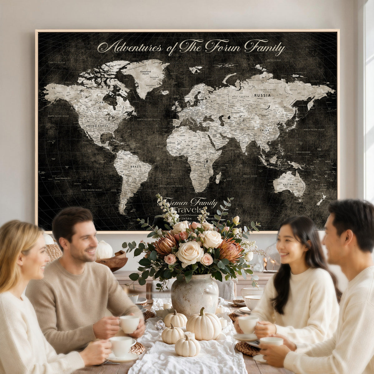 73767525-MGV-CV-36X24 - Custom Push Pin World Map Wall Art Canvas Print | Personalized Travel Tracker with Pins Framed Large for Home and Office Decor