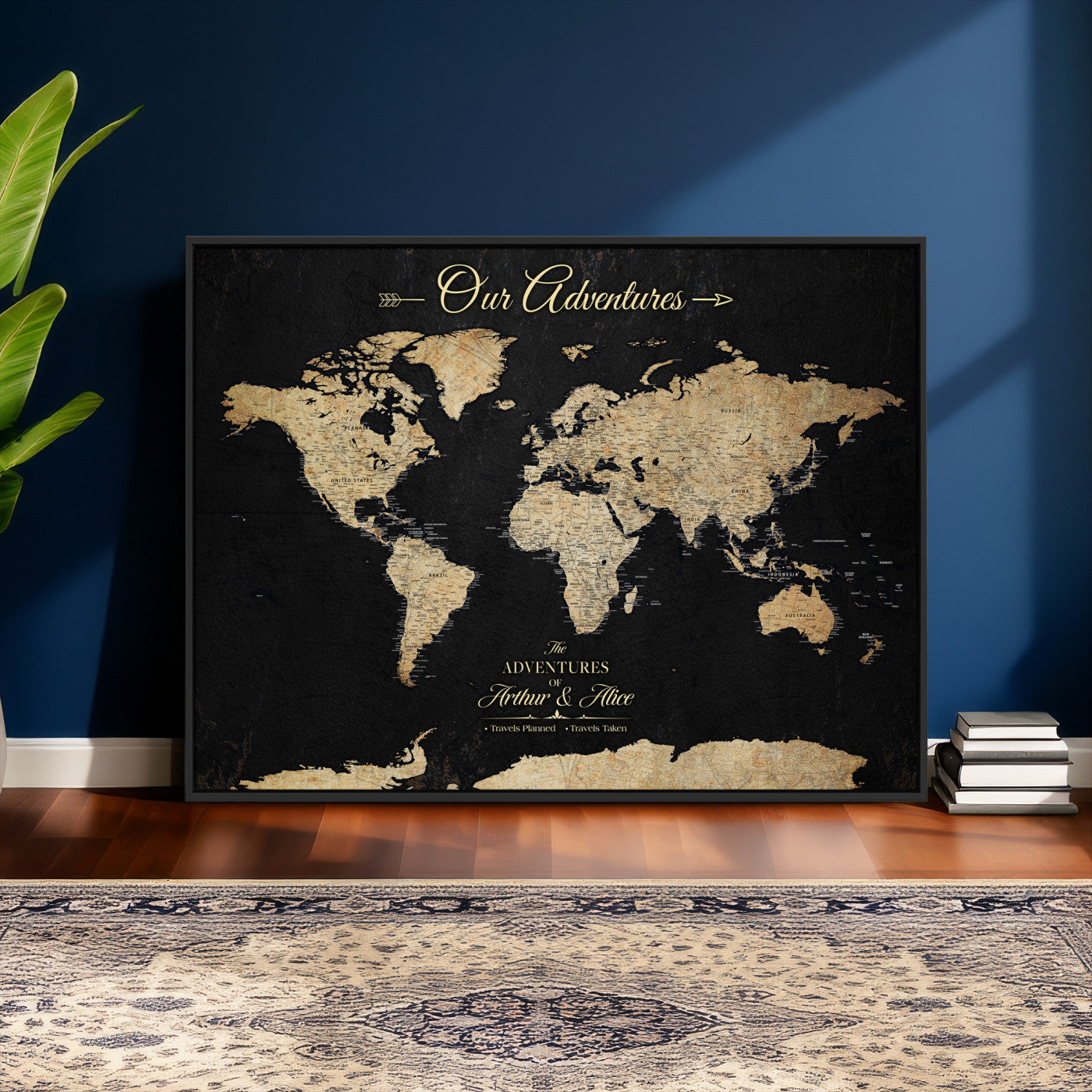 54638998-MGV-CV-36X24 - Custom Push Pin World Map Wall Art Canvas Print – Personalized Travel Tracker with Pins Framed Large for Home and Office Decor