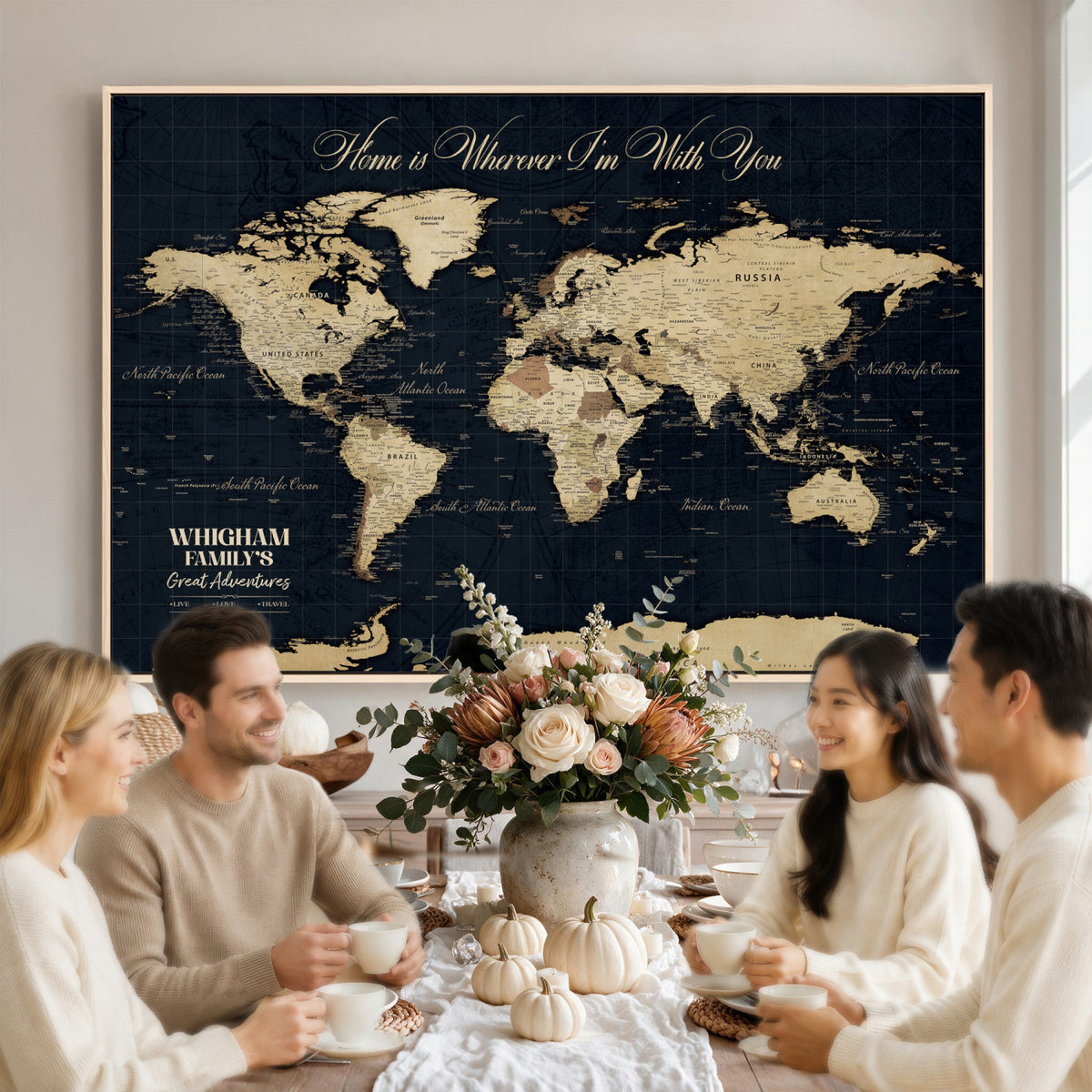 86888698-MGV-CV-36X24 - Custom Push Pin World Map Wall Art Canvas Print | Personalized Travel Tracker with Pins Framed Large for Home and Office Decor