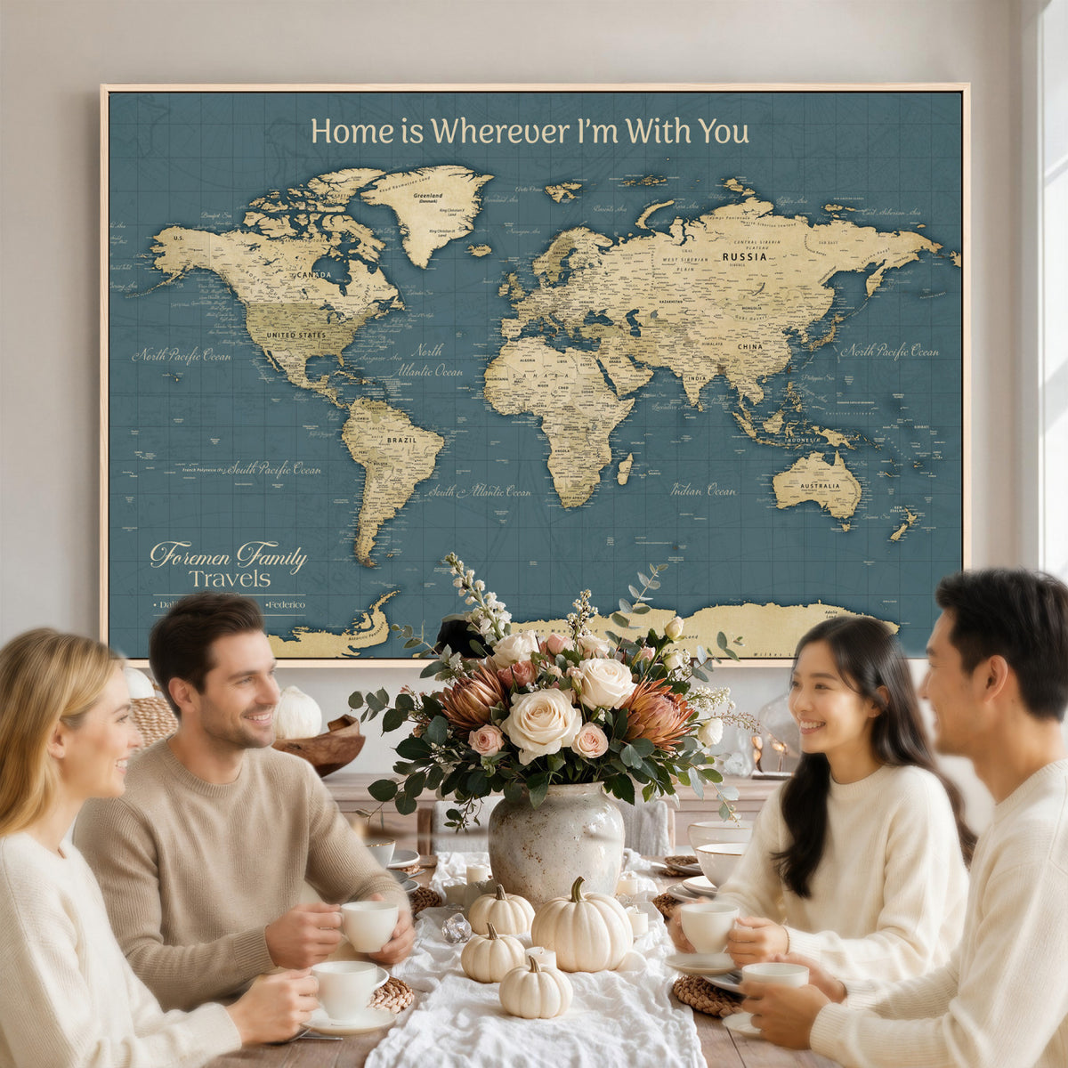 15936891-MGV-CV-36X24 - Custom Push Pin World Map Wall Art Canvas Print | Personalized Travel Tracker with Pins Framed Large for Home and Office Decor