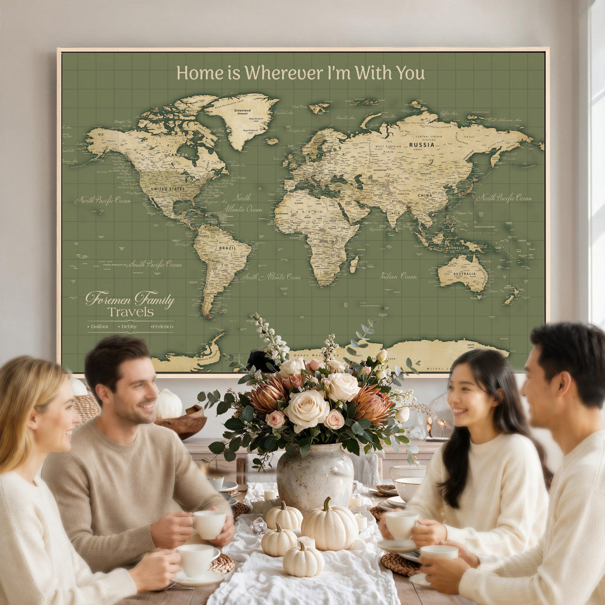 88521244-MGV-CV-36X24 - Custom Push Pin World Map Wall Art Canvas Print | Personalized Travel Tracker with Pins Framed Large for Home and Office Decor