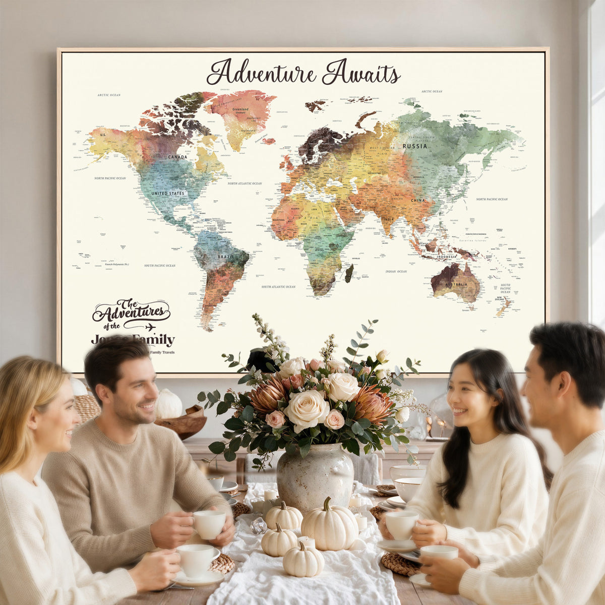 73360781-MGV-CV-36X24 - Custom Push Pin World Map Wall Art Canvas Print | Personalized Travel Tracker - NEWMAP-7
