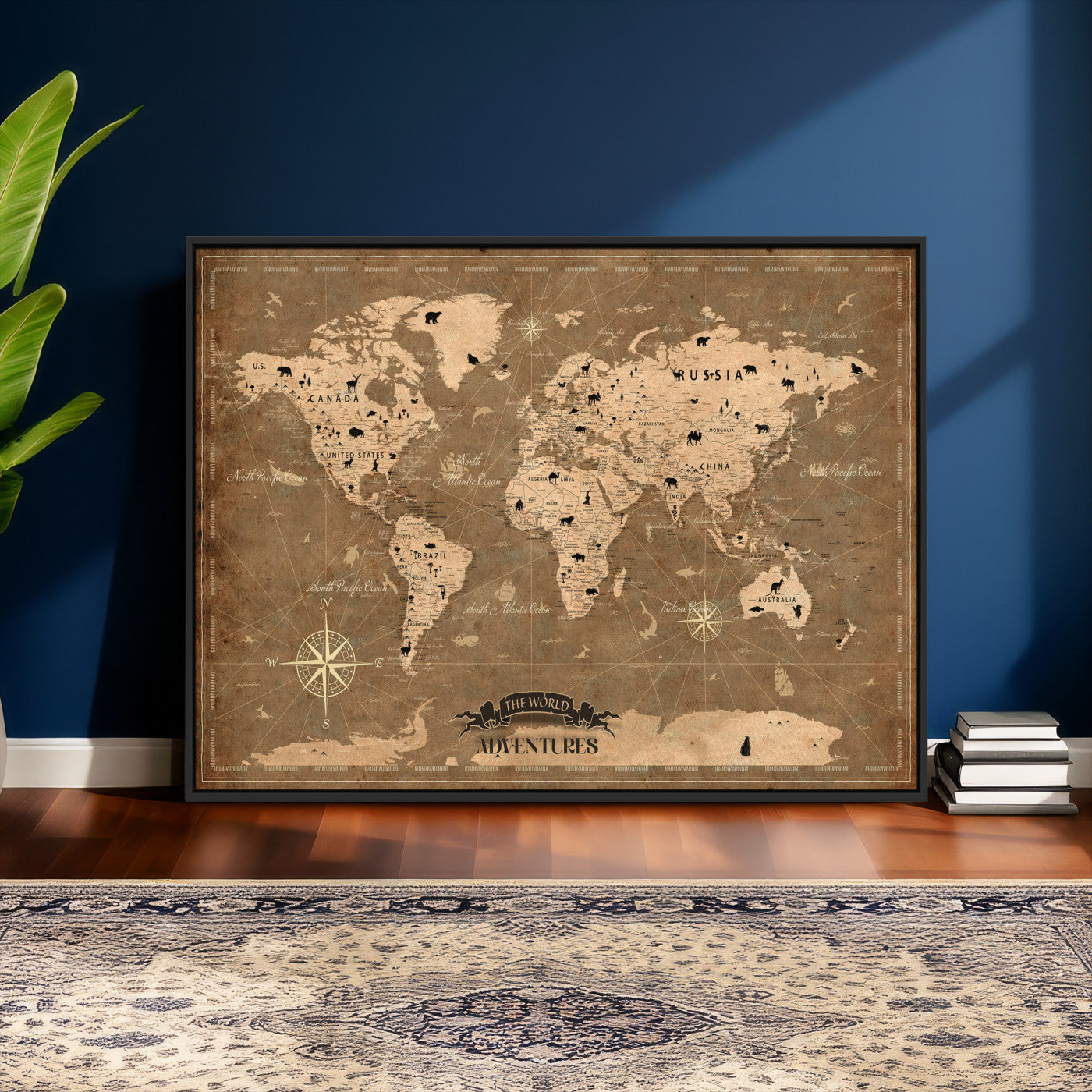 16235283-MGV-CV-36X24 - Custom Push Pin World Map Wall Art Canvas Print – Personalized Travel Tracker with Pins Framed Large for Home and Office Decor
