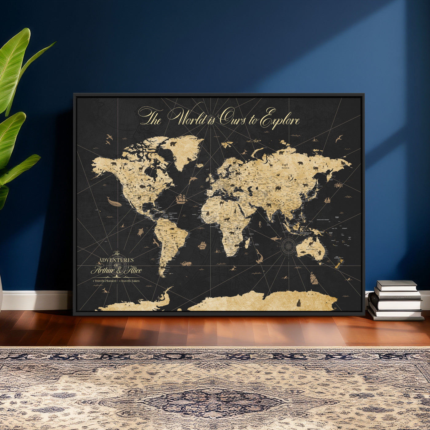 54097664-MGV-CV-36X24 - Custom Push Pin World Map Wall Art Canvas Print – Personalized Travel Tracker with Pins Framed Large for Home and Office Decor