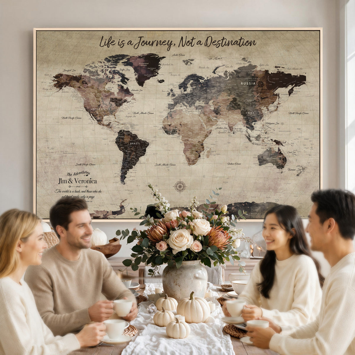 58257942-MGV-CV-36X24 - Custom Push Pin World Map Wall Art Canvas Print | Personalized Travel Tracker with Pins Framed Large for Home and Office Decor