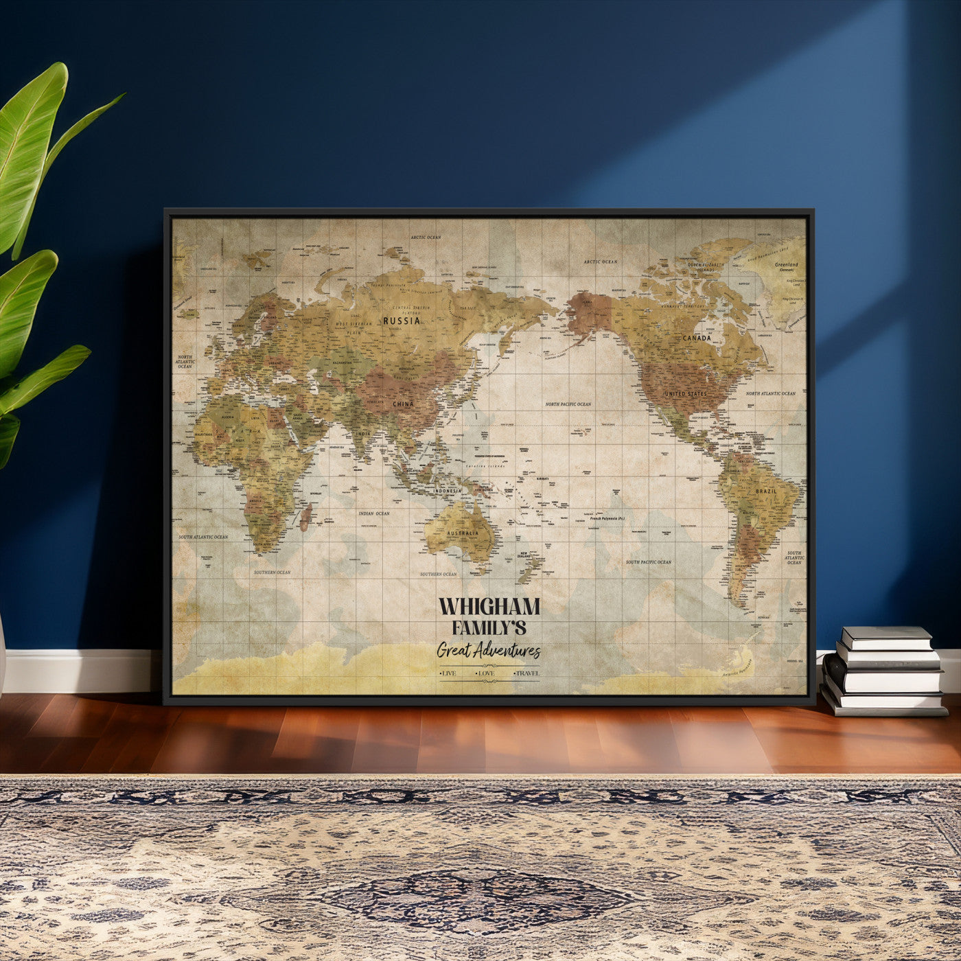 98110883-MGV-CV-36X24 - Custom Push Pin World Map Wall Art Canvas Print – Personalized Travel Tracker with Pins Framed Large for Home and Office Decor