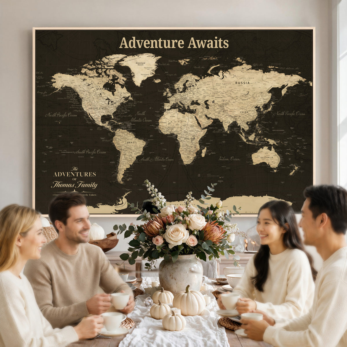47597338-MGV-CV-36X24 - Custom Push Pin World Map Wall Art Canvas Print | Personalized Travel Tracker with Pins Framed Large for Home and Office Decor
