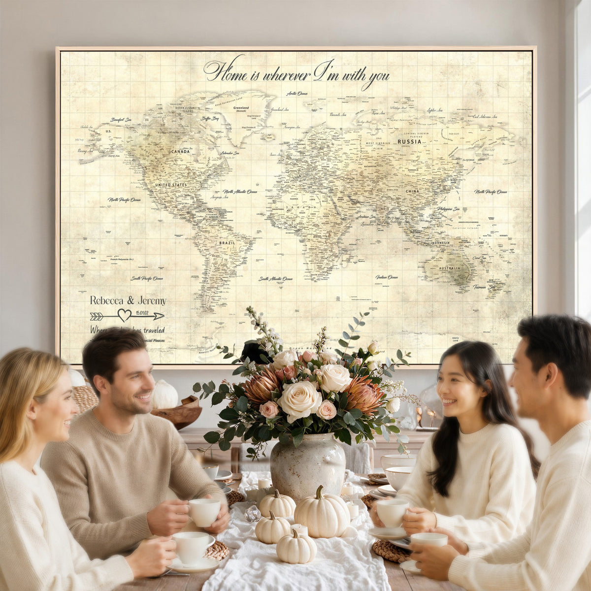 30705590-MGV-CV-36X24 - Custom Push Pin World Map Wall Art Canvas Print | Personalized Travel Tracker with Pins Framed Large for Home and Office Decor