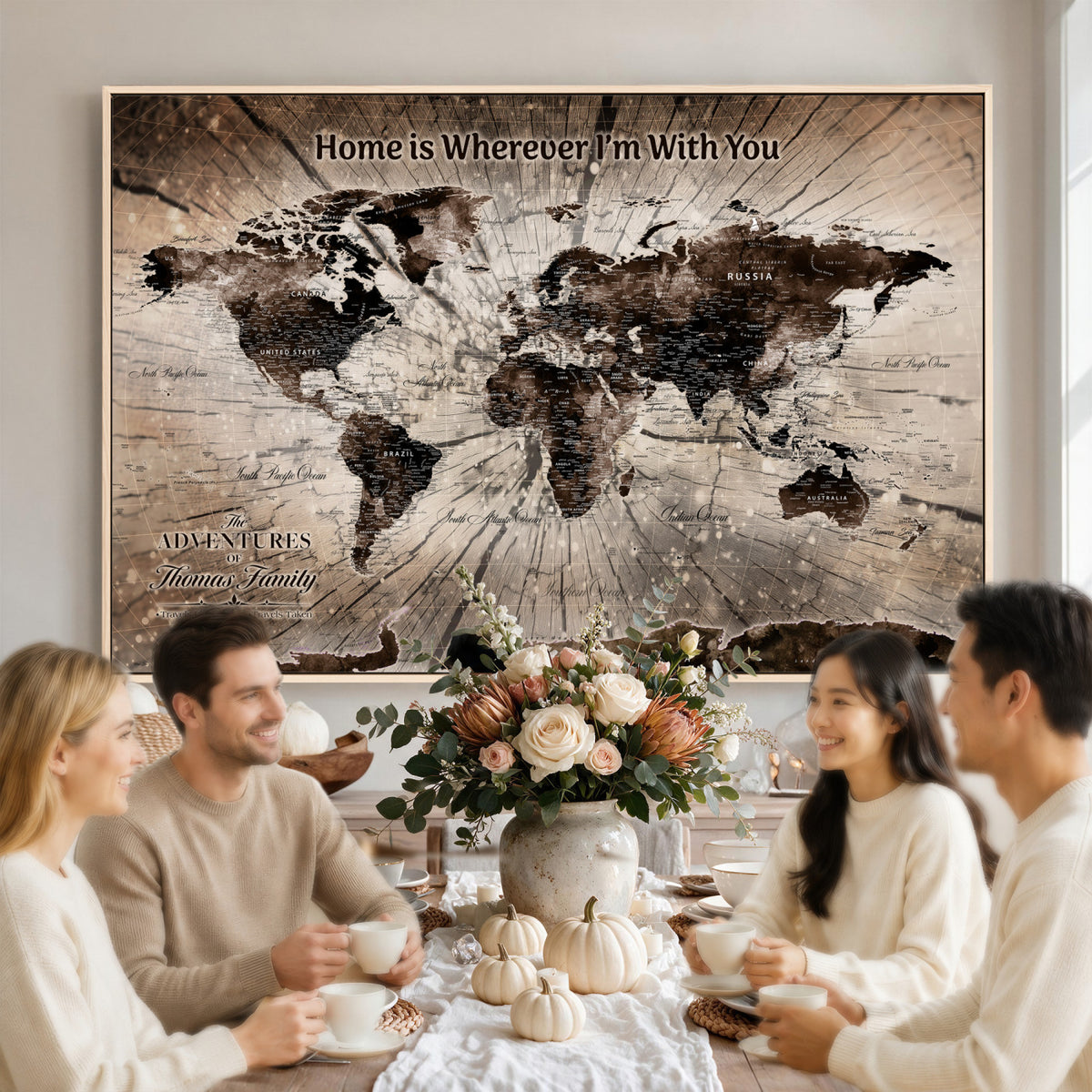 12350515-MGV-CV-36X24 - Personalized Push Pin World Map Wall Art Canvas Print, Customizable Framed Travel Map - NEWMAP-085