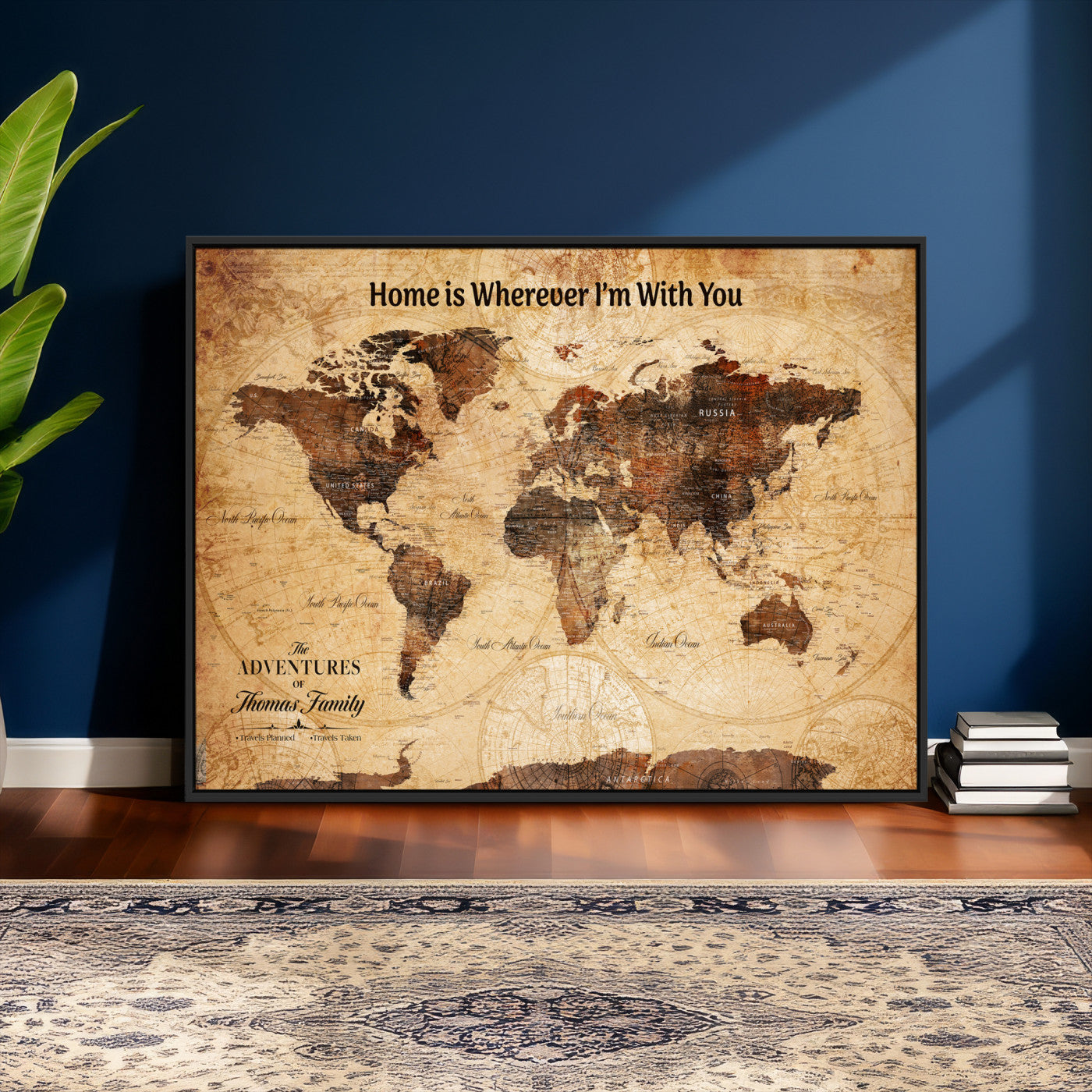 47310001-MGV-CV-36X24 - Custom Push Pin World Map Wall Art Canvas Print – Personalized Travel Tracker with Pins Framed Large for Home and Office Decor