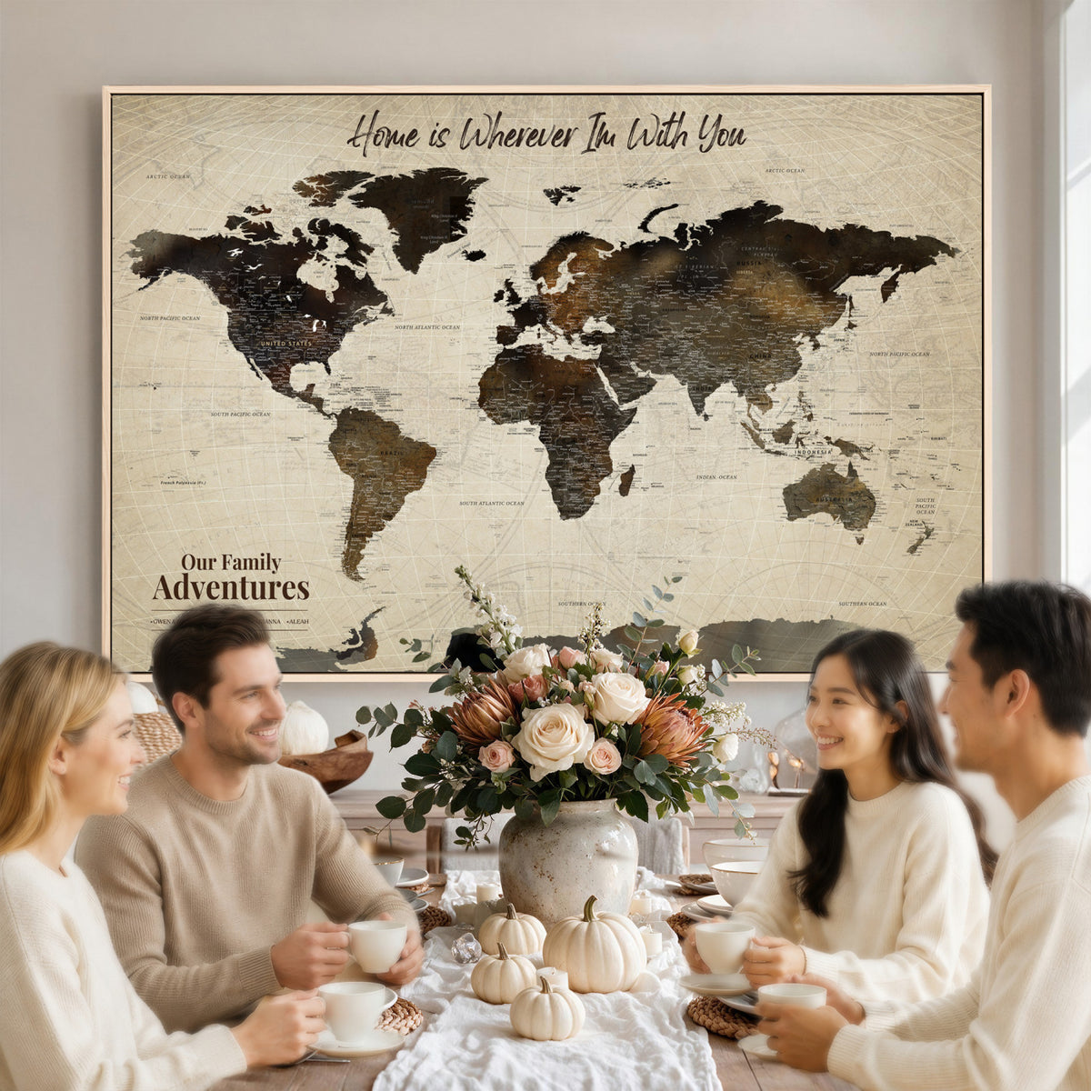 26357755-MGV-CV-36X24 - Custom Push Pin World Map Wall Art Canvas Print | Personalized Travel Tracker with Pins Framed Large for Home and Office Decor