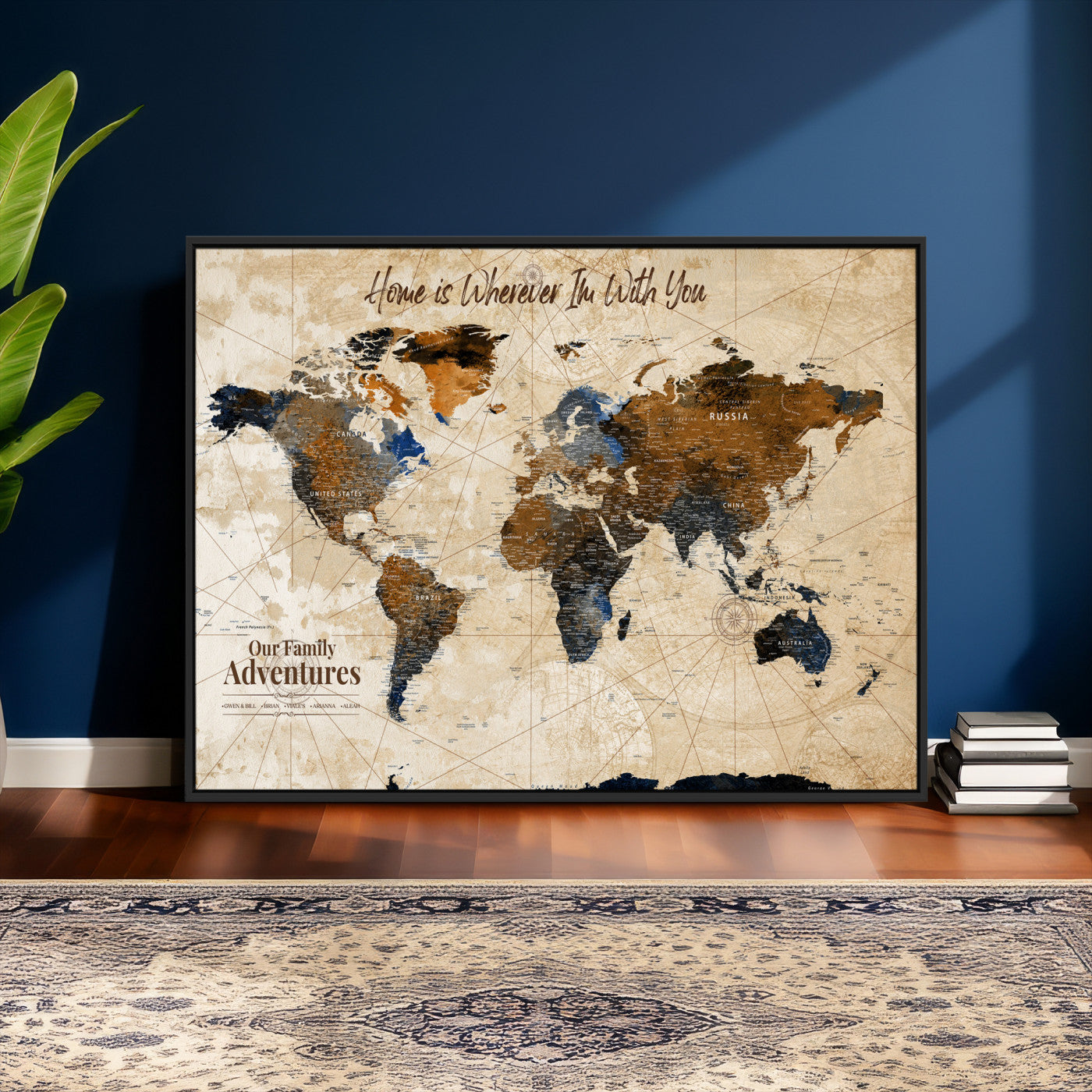 20227642-MGV-CV-36X24 - Custom Push Pin World Map Wall Art Canvas Print – Personalized Travel Tracker with Pins Framed Large for Home and Office Decor