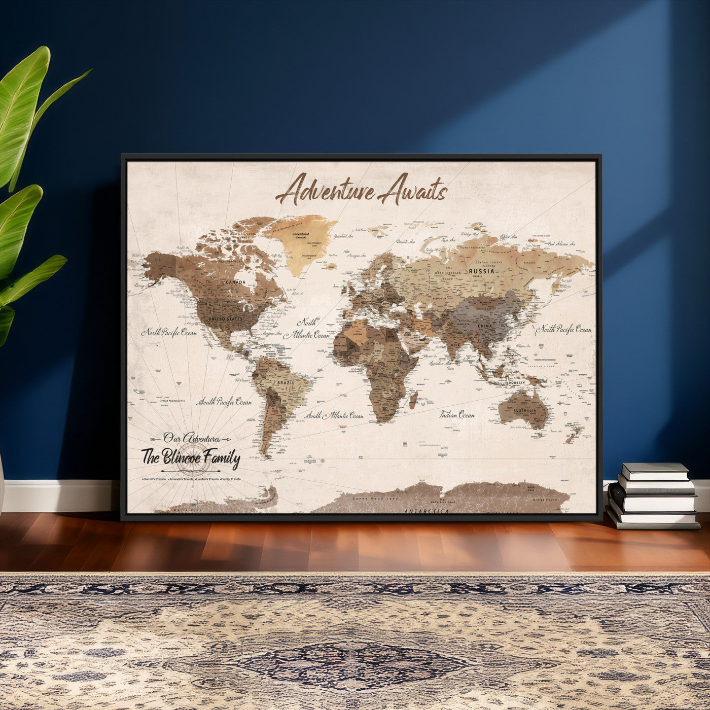 64110351-MGV-CV-36X24 - Custom Push Pin World Map Wall Art Canvas Print – Personalized Travel Tracker with Pins Framed Large for Home and Office Decor