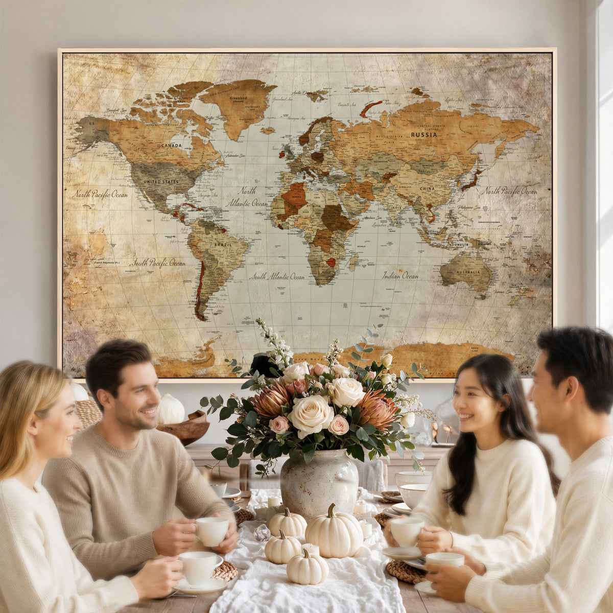 74176056-MGV-CV-36X24 - World Map Wall Art Canvas Print, Modern Decorative Framed Map Artwork Prints for Living Room, Office, Bedroom Wall Decor