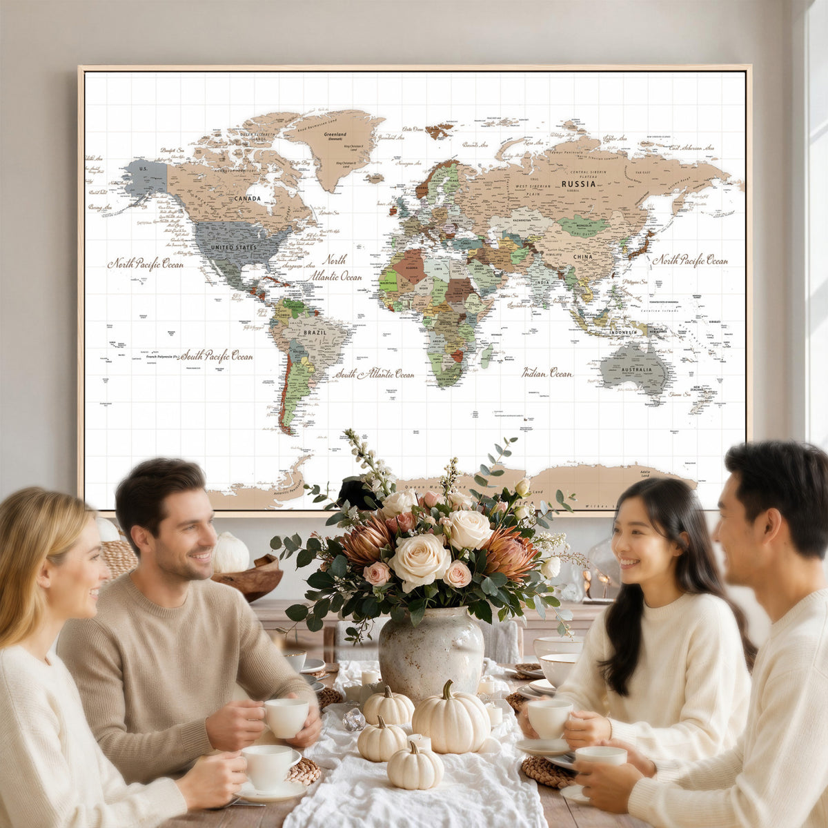 91286788-MGV-CV-36X24 - World Map Wall Art Canvas Print, Modern Decorative Framed Map Artwork Prints for Living Room, Office, Bedroom Wall Decor