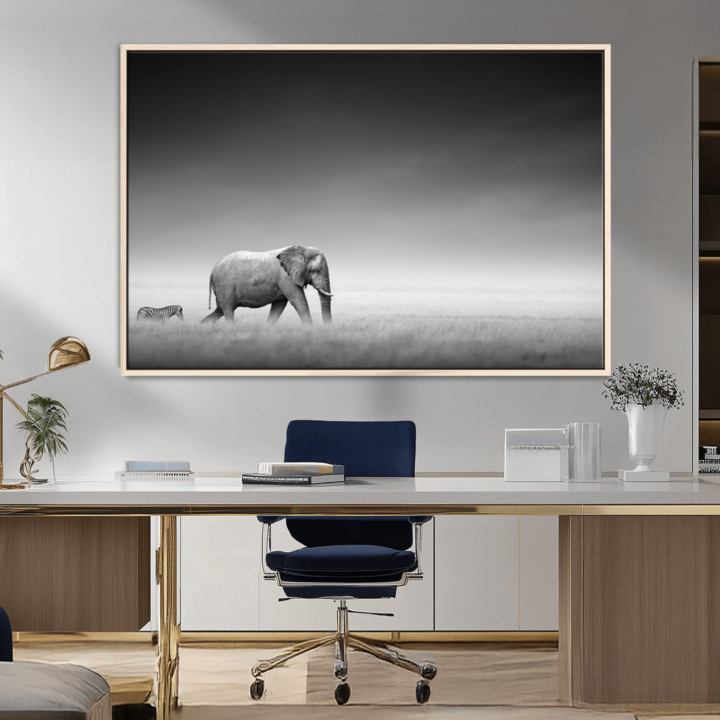 MGV-FC-36X24 - Elephand and Zebra Wall Art Canvas Print, Modern Artwork