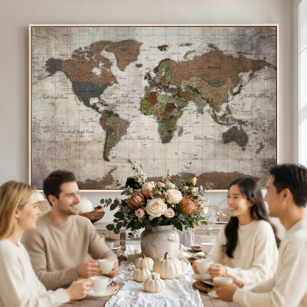 65393892-MGV-CV-36X24 - World Map Wall Art Canvas Print, Modern Decorative Framed Map Artwork Prints for Living Room, Office, Bedroom Wall Decor