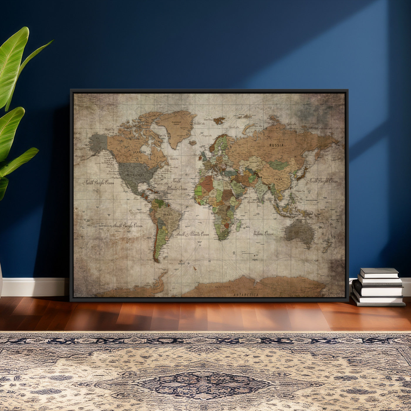 20356264-MGV-CV-36X24 - World Map Wall Art Canvas Print, Modern Decorative Framed Map Artwork Prints for Living Room, Office, Bedroom Wall Decor