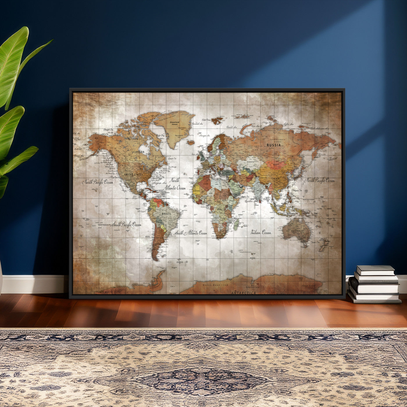 51643807-MGV-CV-36X24 - World Map Wall Art Canvas Print, Modern Decorative Framed Map Artwork Prints for Living Room, Office, Bedroom Wall Decor