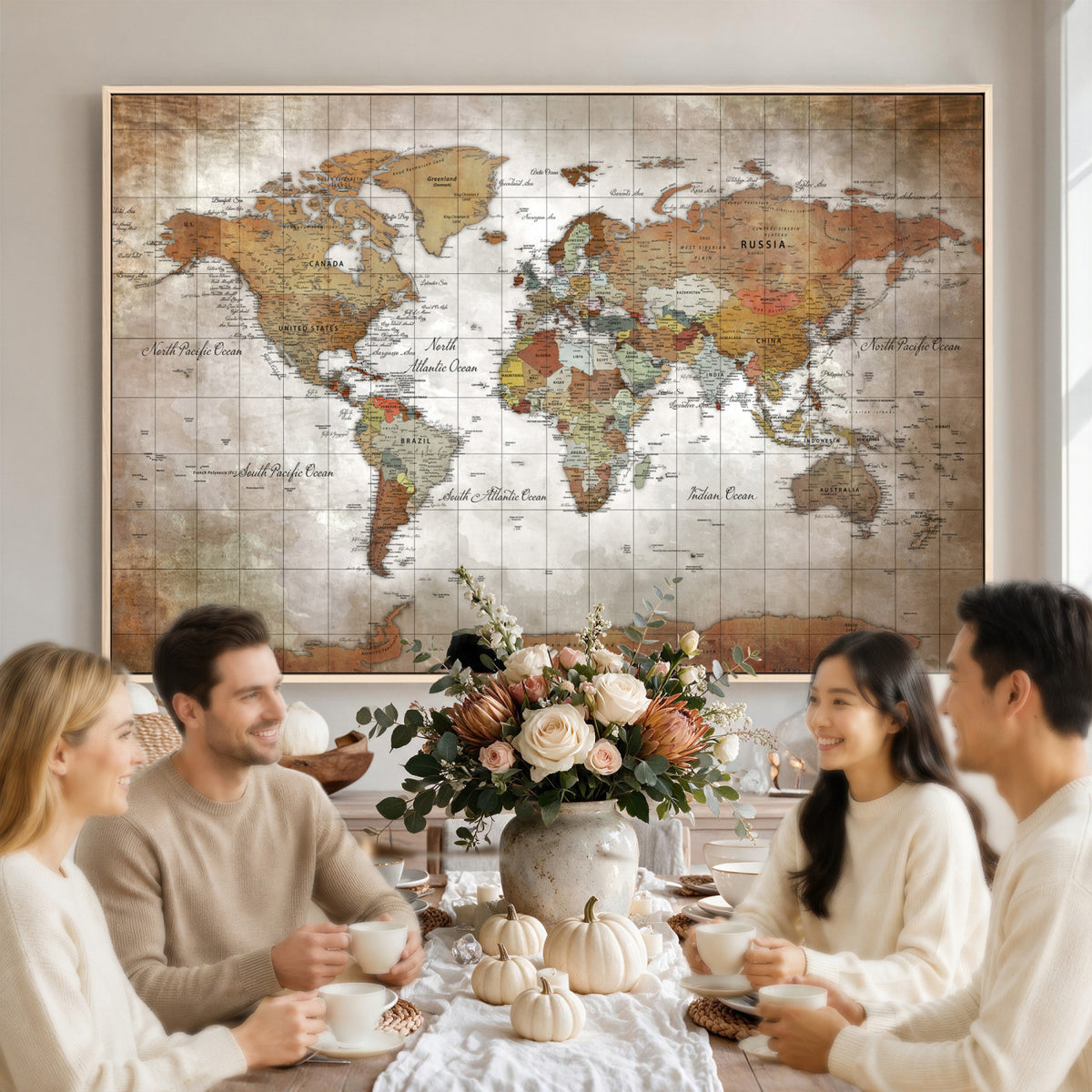 51643807-MGV-CV-36X24 - World Map Wall Art Canvas Print, Modern Decorative Framed Map Artwork Prints for Living Room, Office, Bedroom Wall Decor