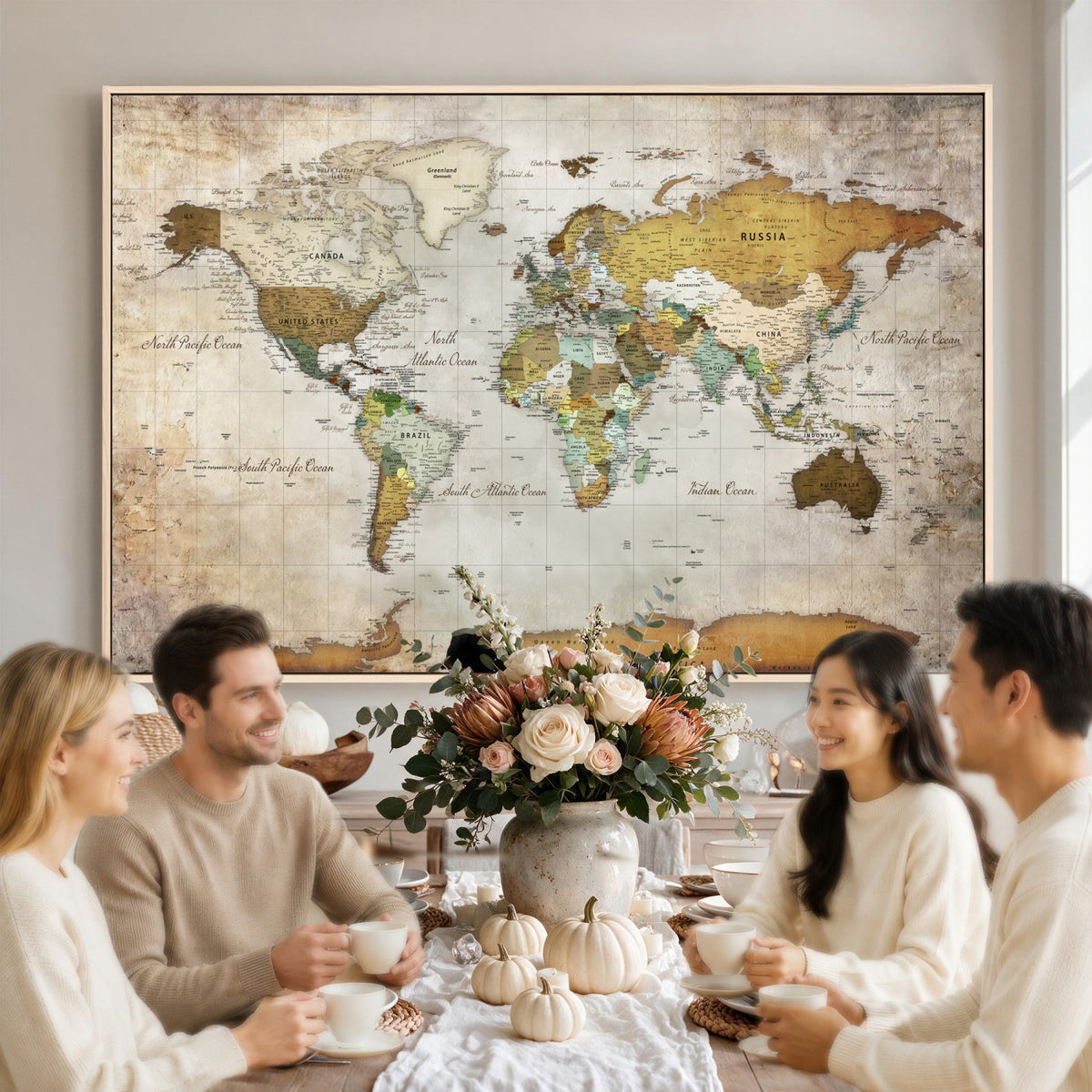 86108417-MGV-CV-36X24 - World Map Wall Art Canvas Print, Modern Decorative Framed Map Artwork Prints for Living Room, Office, Bedroom Wall Decor