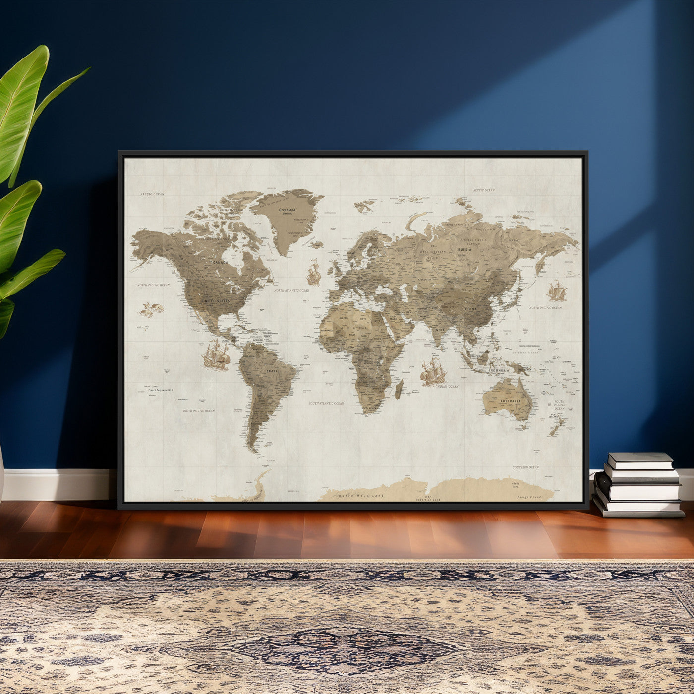 28283260-MGV-CV-36X24 - World Map Wall Art Canvas Print, Modern Decorative Framed Map Artwork Prints for Living Room, Office, Bedroom Wall Decor