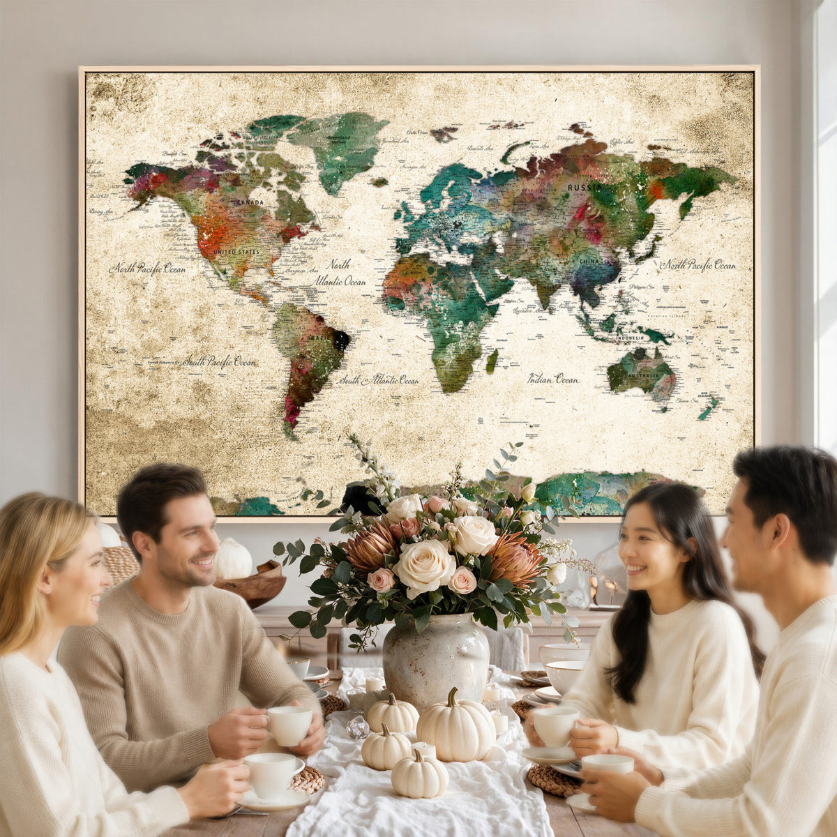 87544591-MGV-CV-36X24 - World Map Wall Art Canvas Print, Modern Decorative Framed Map Artwork Prints for Living Room, Office, Bedroom Wall Decor