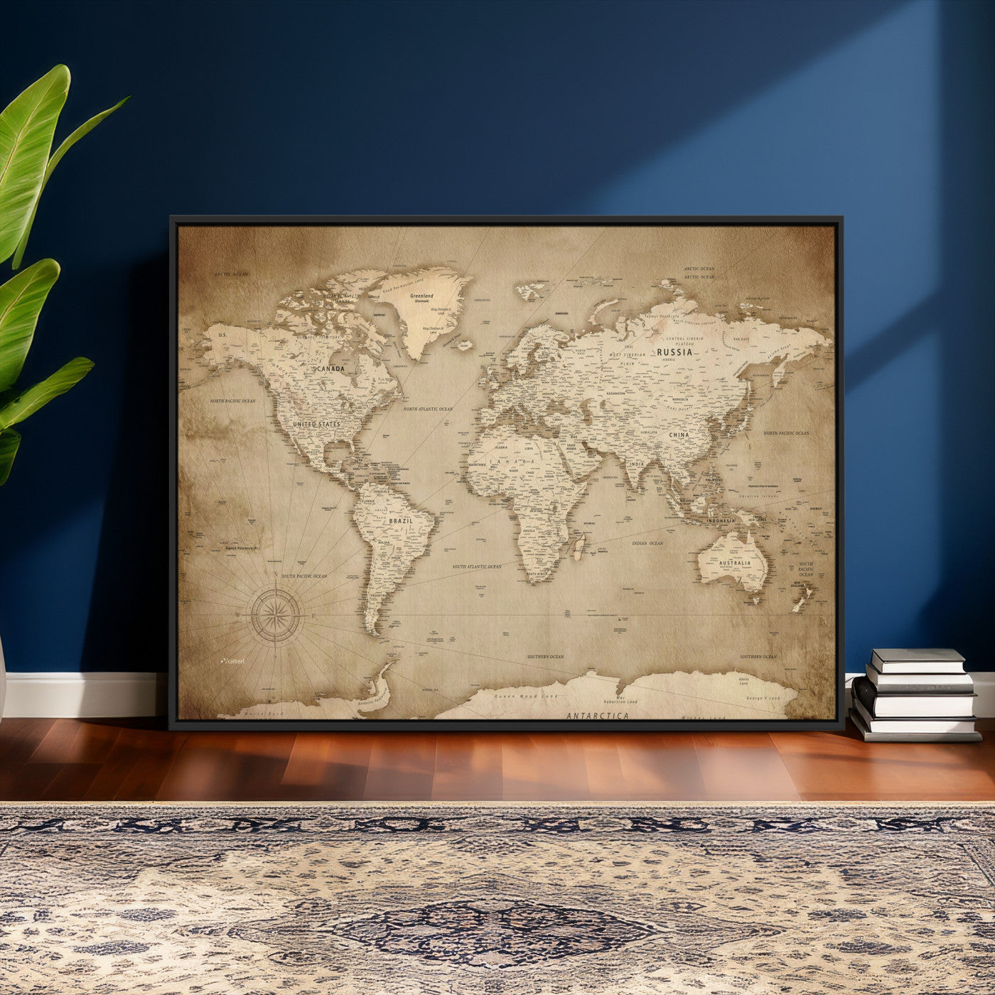 34795134-MGV-CV-36X24 - World Map Wall Art Canvas Print, Modern Decorative Framed Map Artwork Prints for Living Room, Office, Bedroom Wall Decor