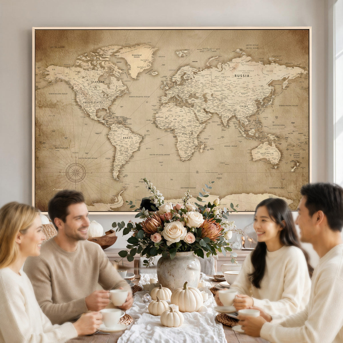 34795134-MGV-CV-36X24 - World Map Wall Art Canvas Print, Modern Decorative Framed Map Artwork Prints for Living Room, Office, Bedroom Wall Decor
