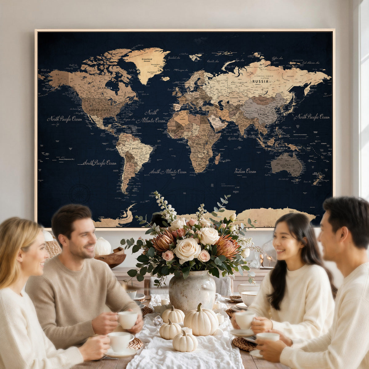 53971530-MGV-CV-36X24 - World Map Wall Art Canvas Print, Modern Decorative Framed Map Artwork Prints for Living Room, Office, Bedroom Wall Decor