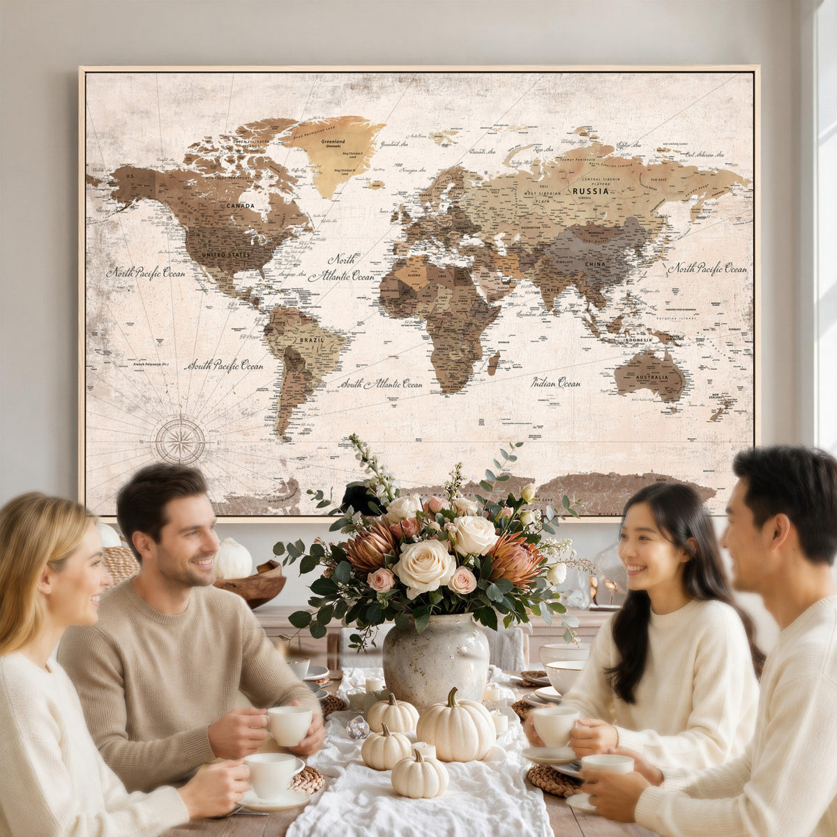 38923639-MGV-CV-36X24 - World Map Wall Art Canvas Print, Modern Decorative Framed Map Artwork Prints for Living Room, Office, Bedroom Wall Decor