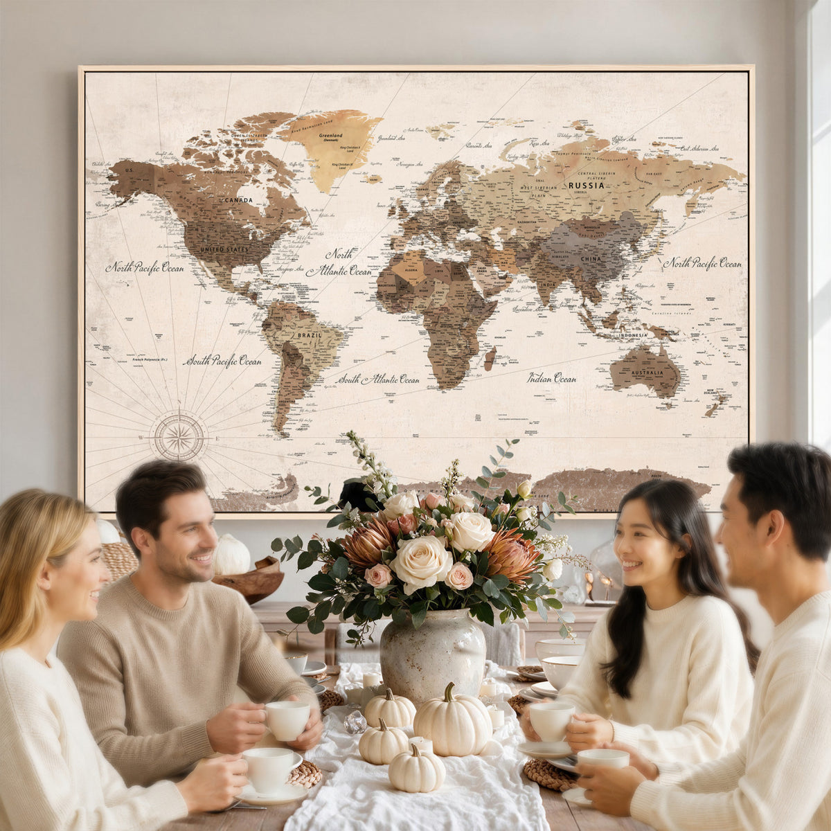 69860078-MGV-CV-36X24 - World Map Wall Art Canvas Print, Modern Decorative Framed Map Artwork Prints for Living Room, Office, Bedroom Wall Decor