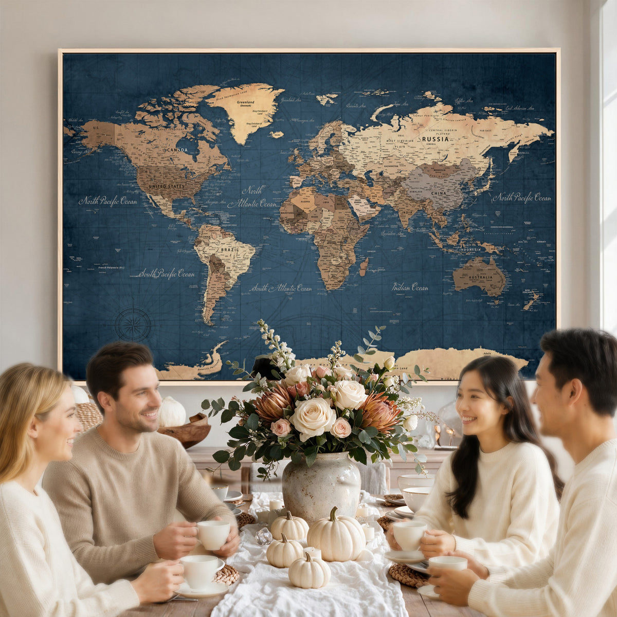 69886352-MGV-CV-36X24 - World Map Wall Art Canvas Print, Modern Decorative Framed Map Artwork Prints for Living Room, Office, Bedroom Wall Decor