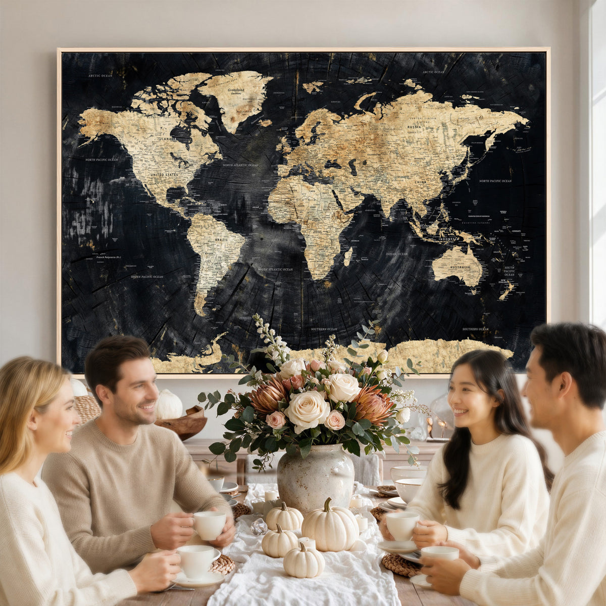 45535041-MGV-CV-36X24 - Framed Large World Map Wall Art Canvas Print for Living Room