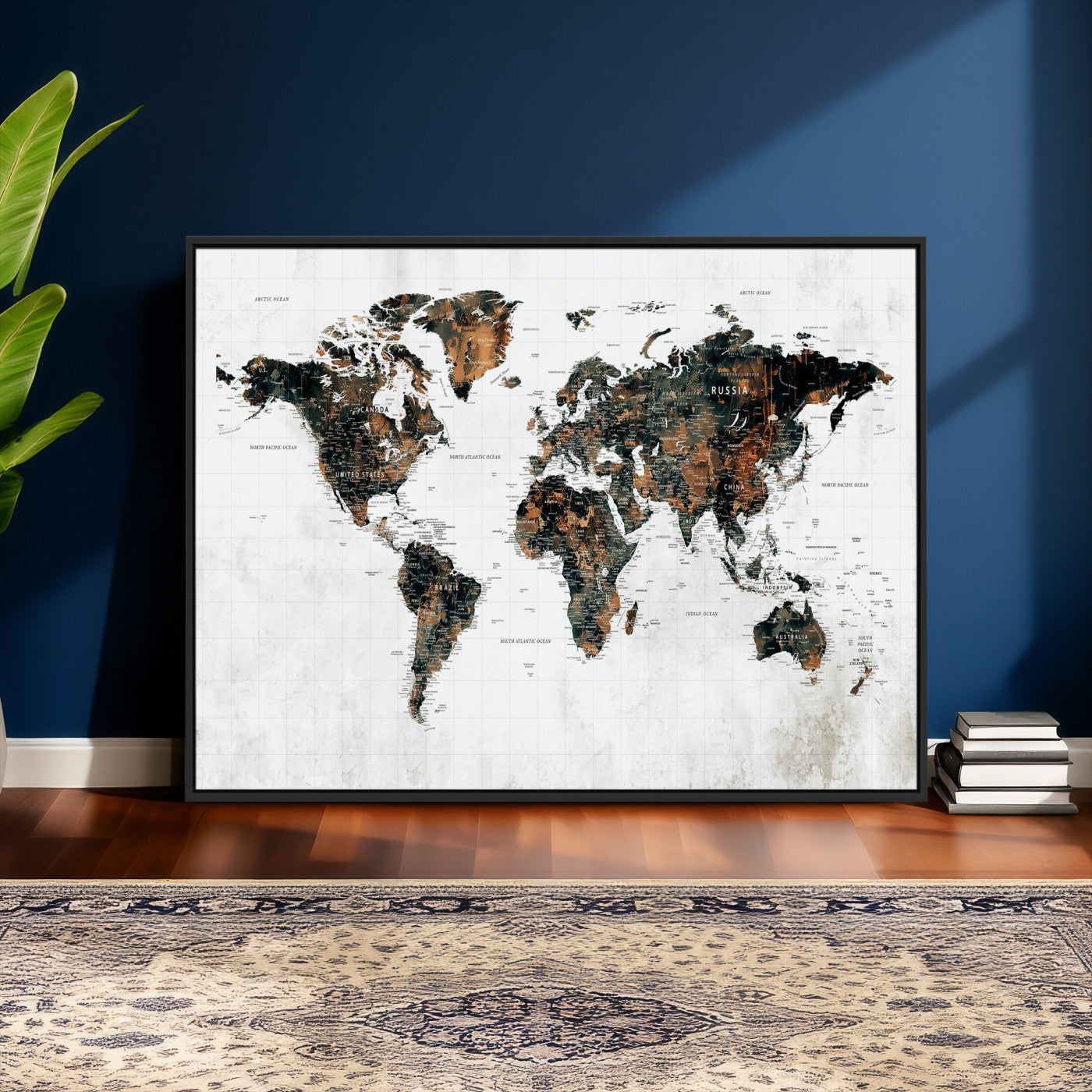 60008766-MGV-CV-36X24 - World Map Wall Art Canvas Print, Modern Decorative Framed Map Artwork Prints for Living Room, Office, Bedroom Wall Decor
