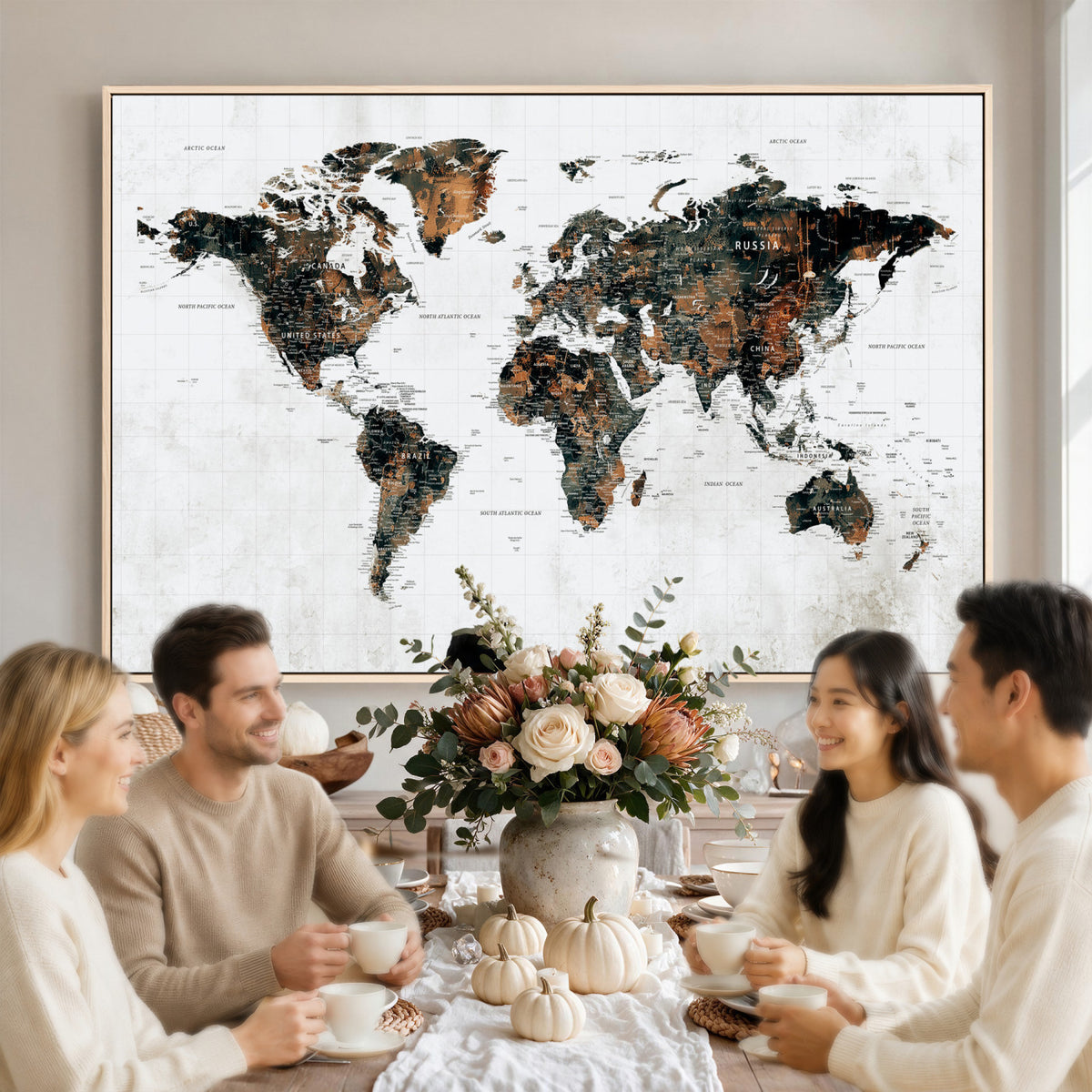 60008766-MGV-CV-36X24 - Large World Map Canvas Print – Framed Travel Map Wall Art