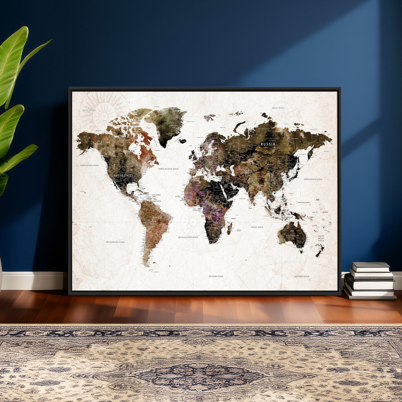 77651968-MGV-CV-36X24 - World Map Wall Art Canvas Print, Modern Decorative Framed Map Artwork Prints for Living Room, Office, Bedroom Wall Decor