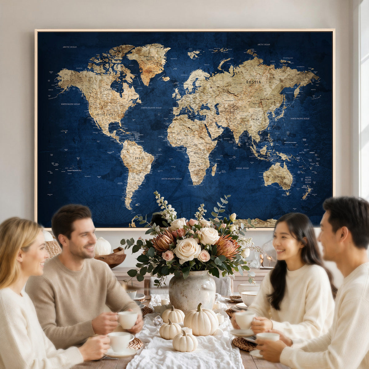 57503519-MGV-CV-36X24 - World Map Canvas Print – Framed Travel Map Wall Art for