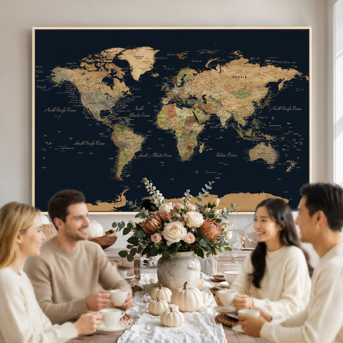 94449133-MGV-CV-36X24 - Vintage World Map Canvas on the Dark Background Wall Art