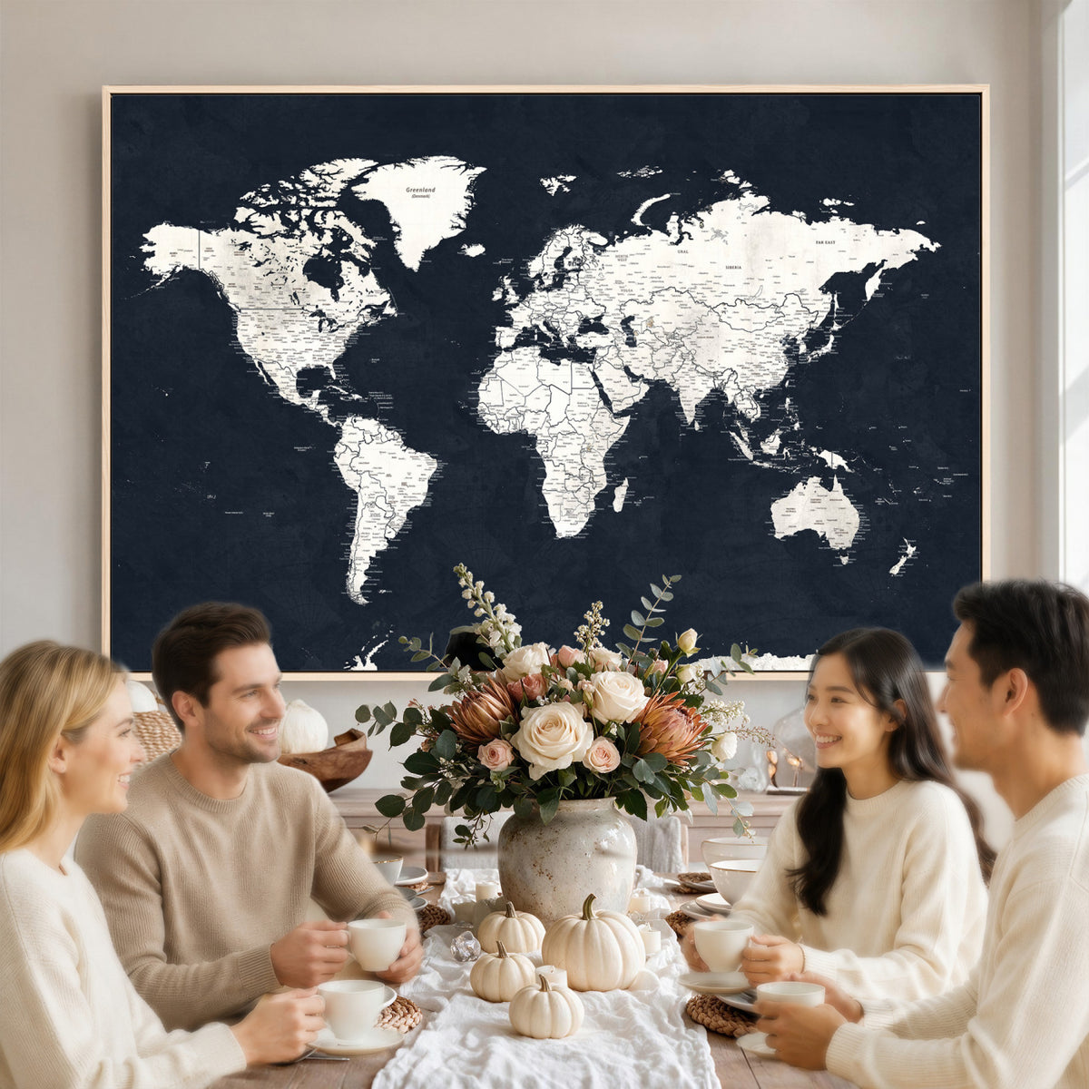 11963807-MGV-CV-36X24 - Black World Map Wall Art Canvas Print for Home Office and Meeting Room Decor