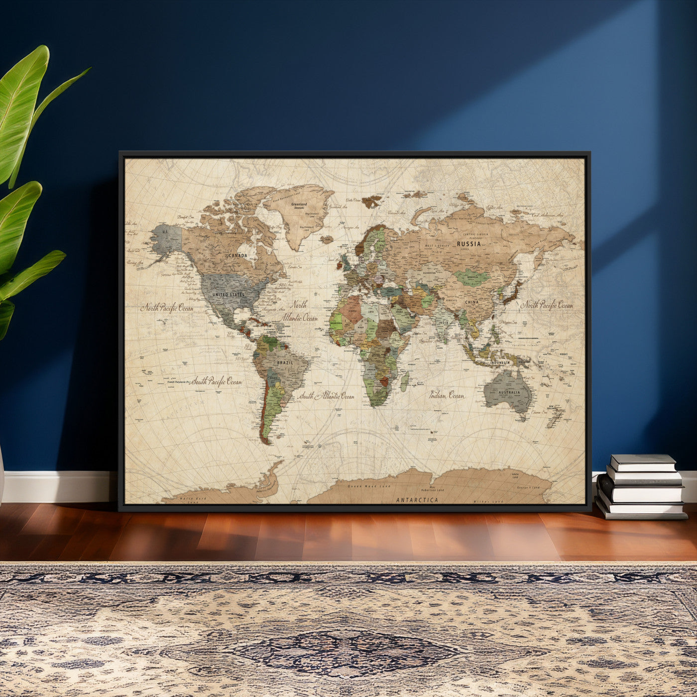 16856902-MGV-CV-36X24 - World Map Wall Art Canvas Print, Modern Decorative Framed Map Artwork Prints for Living Room, Office, Bedroom Wall Decor