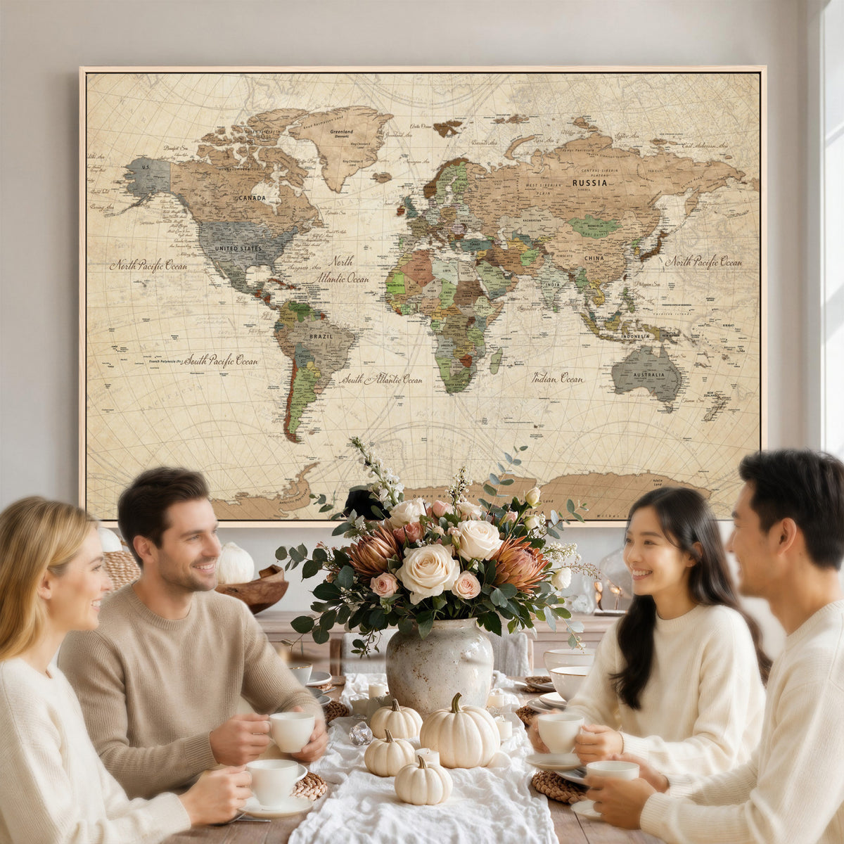 16856902-MGV-CV-36X24 - Vintage World Map Canvas Wall Art - Rustic Grunge Texture