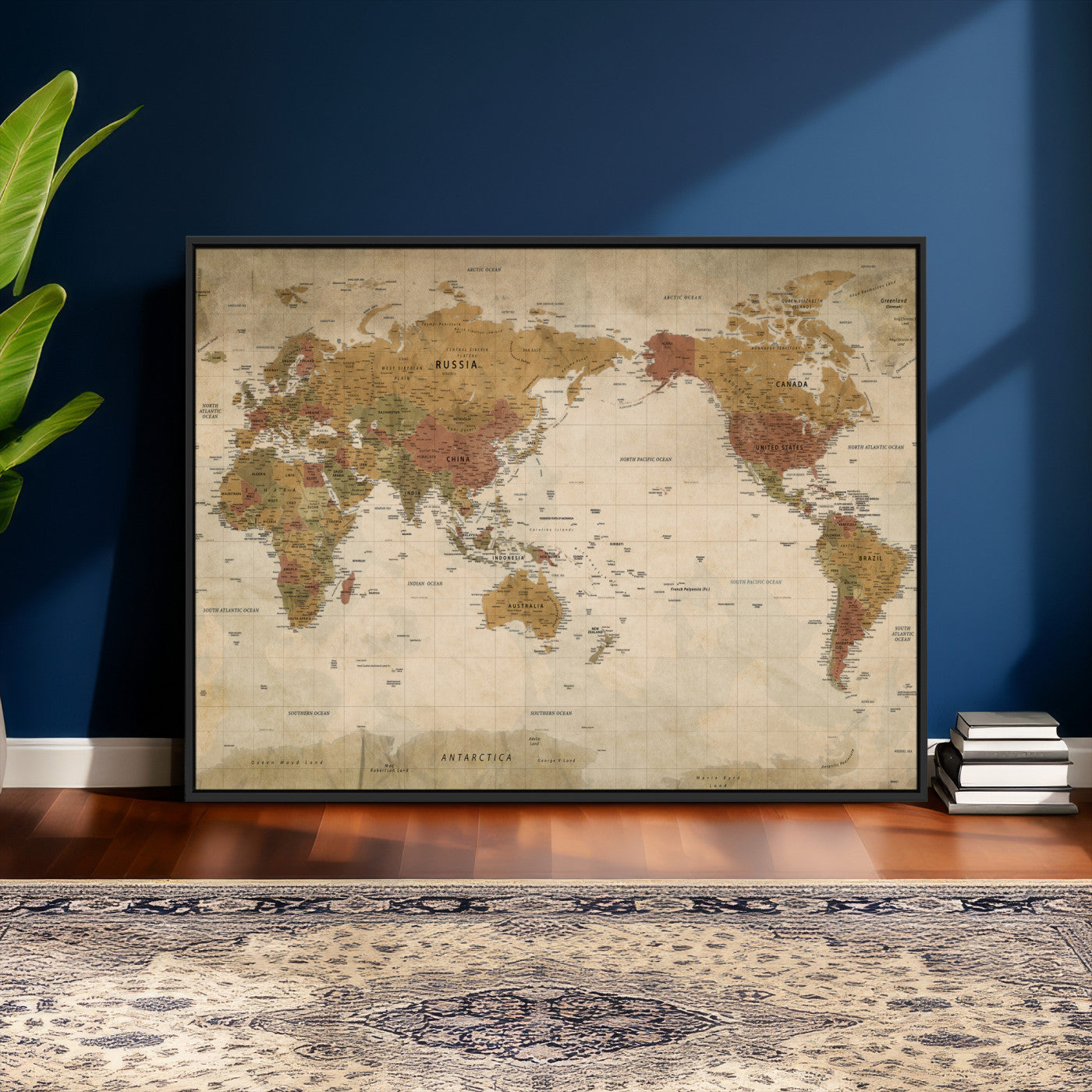 83478963-MGV-CV-36X24 - World Map Wall Art Canvas Print, Modern Decorative Framed Map Artwork Prints for Living Room, Office, Bedroom Wall Decor