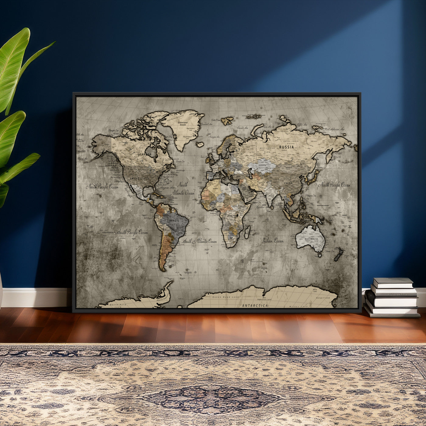85218700-MGV-CV-36X24 - World Map Wall Art Canvas Print, Modern Decorative Framed Map Artwork Prints for Living Room, Office, Bedroom Wall Decor