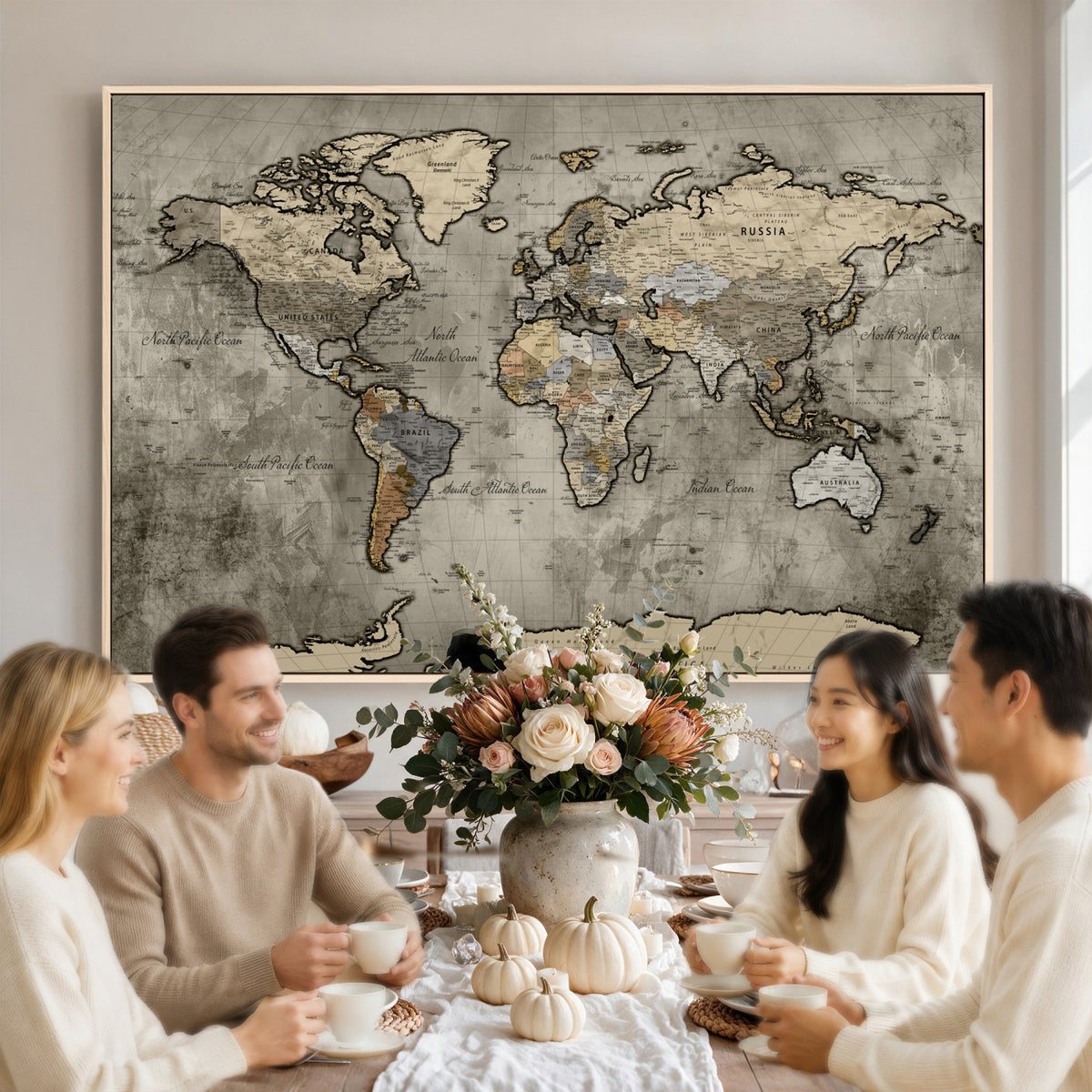 85218700-MGV-CV-36X24 - World Map Canvas Print, Detailed Map of the World Wall Art