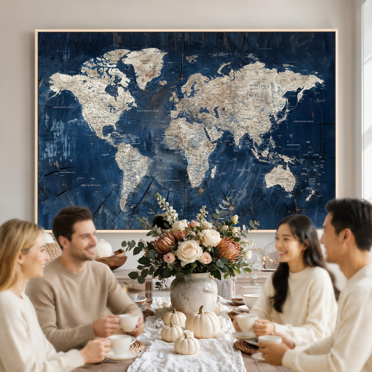 56126010-MGV-CV-36X24 - Large Blue World Map Wall Art Canvas Print for Home Office