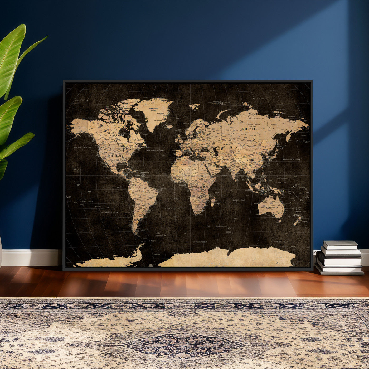 17790470-MGV-CV-36X24 - World Map Wall Art Canvas Print, Modern Decorative Framed Map Artwork Prints for Living Room, Office, Bedroom Wall Decor